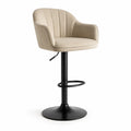 Tabouret de bar réglable pivotant arrondi en polyester beige avec piètement en acier noir 52 x 55 x 88-108 cm