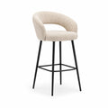 Tabouret de bar avec accoudoirs en polyester bouclette beige et acier noir 54 x 52 x 96 cm