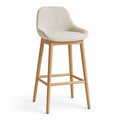 Tabouret de bar avec dossier en chêne massif et polyester bouclé beige 50 x 53 x 99 cm