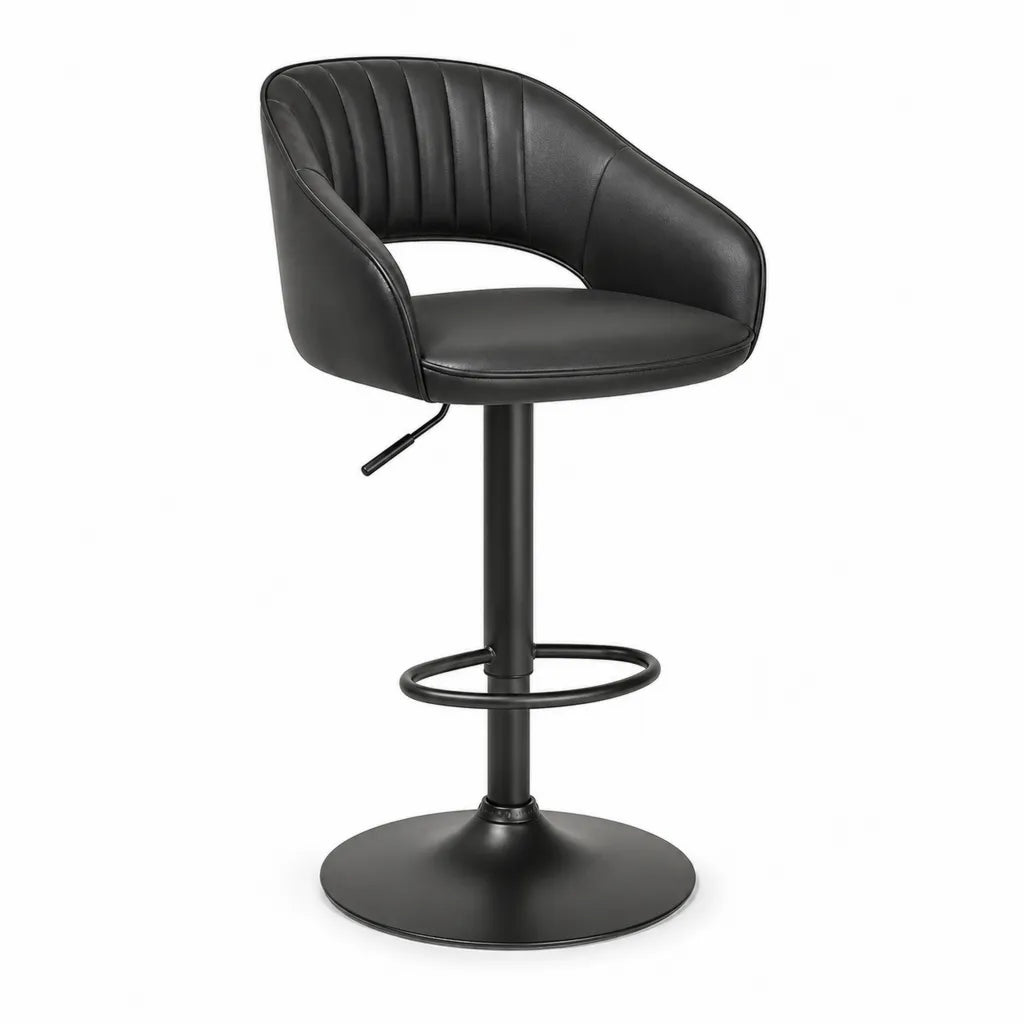 Tabouret de bar pivotant réglable en hauteur avec accoudoirs en cuir synthétique PU noir 54 x 52 x 91-111 cm
