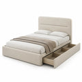 Lit coffre 160 x 200 cm avec 2 tiroirs en panneaux de particules et polyester beige