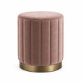 Pouf repose-pieds rond en velours de polyester rose poudré avec base en acier finition laiton Ø 40 x H 45 cm