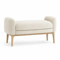 Banc de bout de lit avec accoudoirs 120 x 45 x 58 cm en polyester bouclette beige pieds en hévéa massif