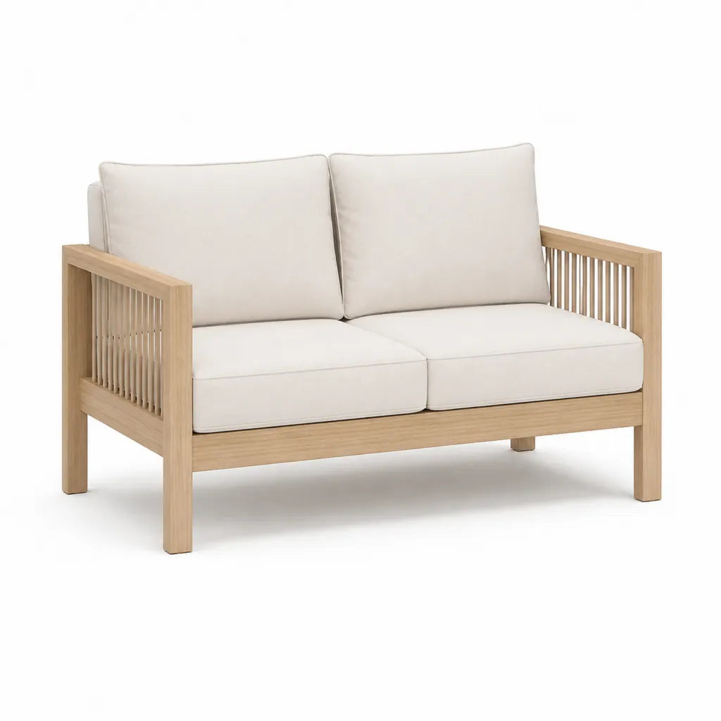 Canapé de jardin 2 places en acacia massif droit beige naturel 130 x 75 x 80 cm