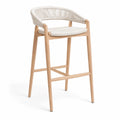 Tabouret de bar avec dossier en bois massif d'hévéa et corde de papier blanc naturel 55 x 53 x 100 cm