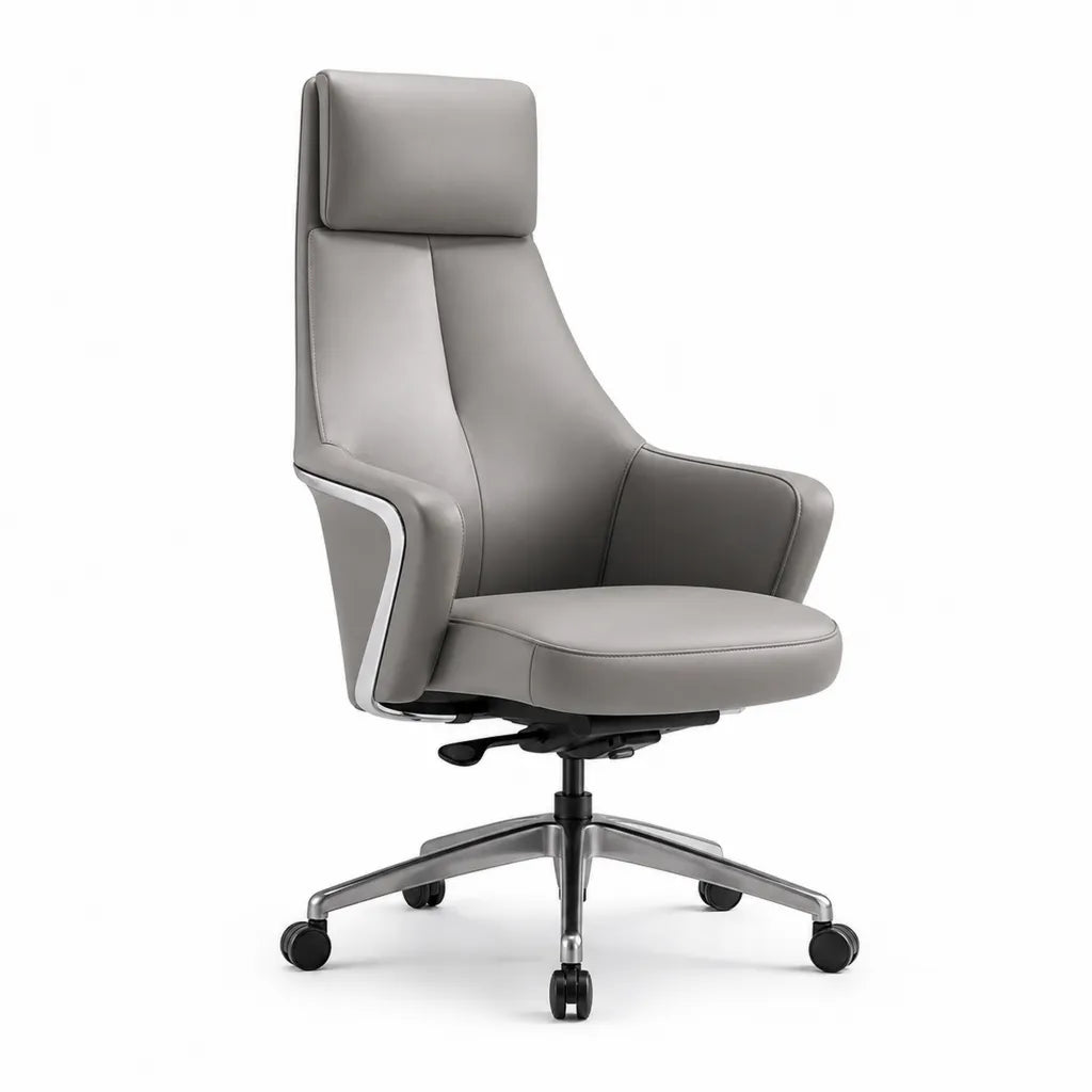 Chaise de bureau ergonomique à roulettes dossier haut en cuir synthétique PU gris 68 x 68 x 118-128 cm