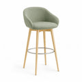 Tabouret de bar avec accoudoirs dossier arrondi en polyester vert et hêtre massif 54 x 55 x 101 cm
