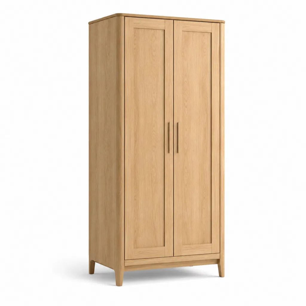 Armoire de chambre 2 portes en chêne massif naturel 100 x 55 x 190 cm