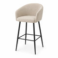 Tabouret de bar avec accoudoirs en polyester beige et acier noir 53 x 55 x 96 cm