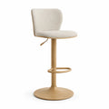 Tabouret de bar réglable pivotant en polyester bouclé et placage chêne beige naturel 50 x 51 x 90-112 cm