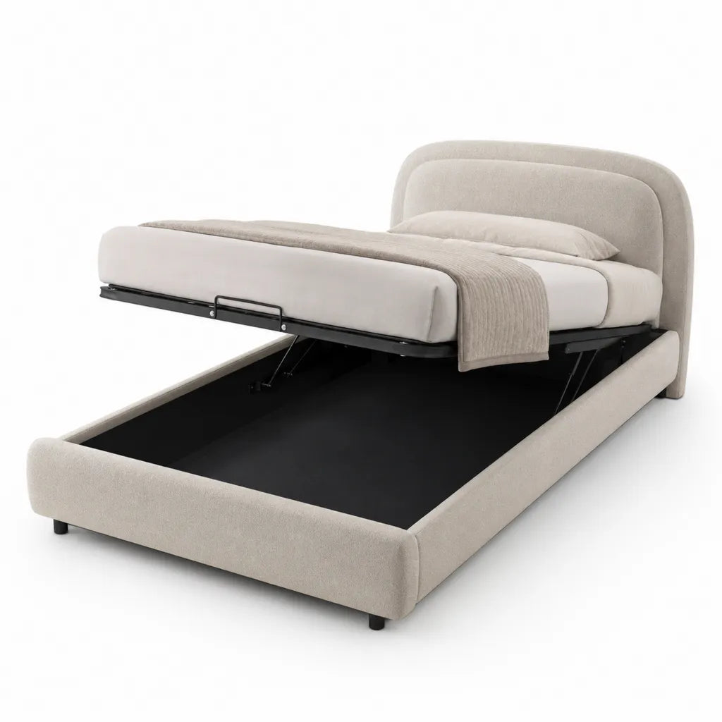 Lit coffre 160 x 200 cm en polyester rectangulaire beige