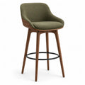 Tabouret de bar avec dossier en polyester vert olive et noyer massif 51 x 54 x 98 cm